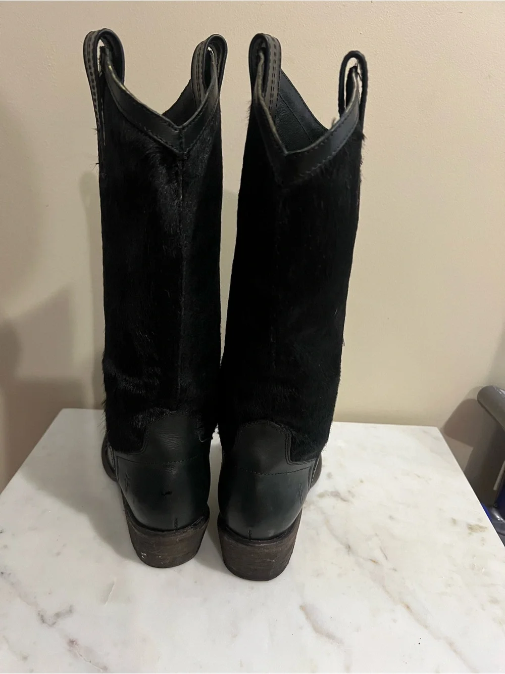 Frye Black Leather and Haircalf Over-the-Knee Boots